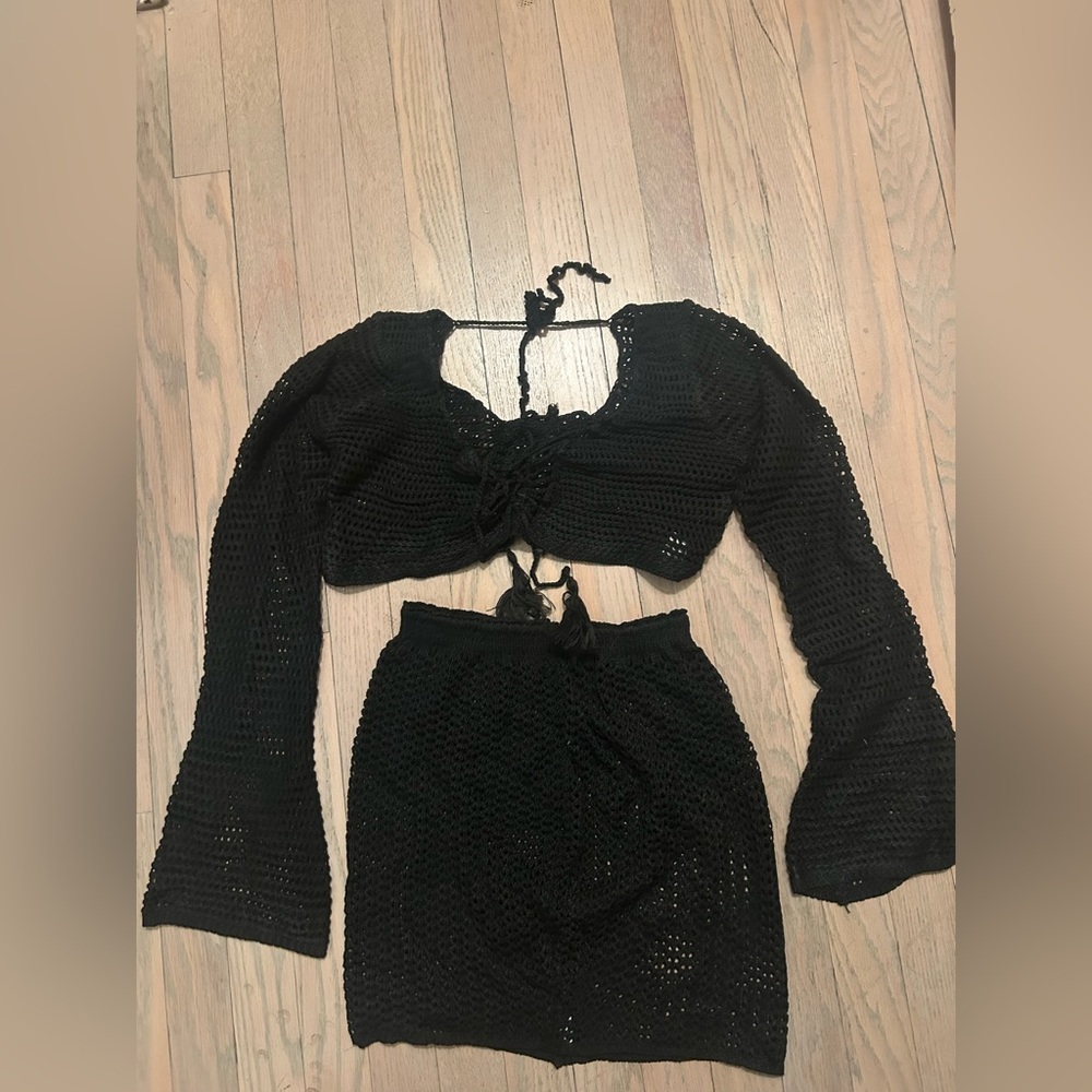 Black Crochet Two-Piece Set
